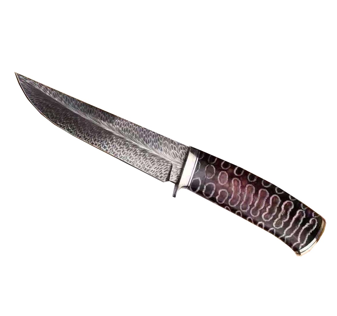 Нож с фиксированным клинком из дамасского пера